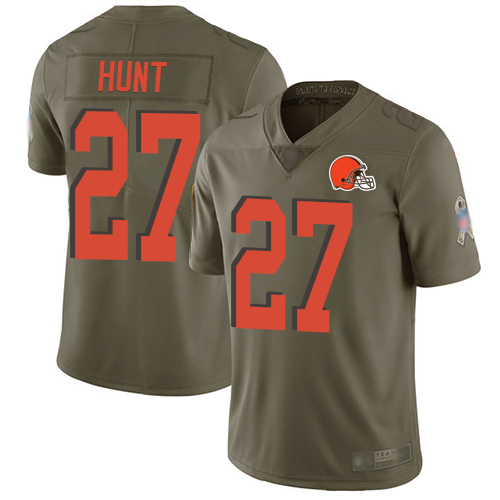 Cleveland Browns Kareem Hunt Men Olive Limited Jersey #27 NFL Football 2017 Salute To Service->cleveland browns->NFL Jersey